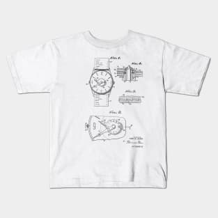 Push Button Time Zone Watch Vintage Patent Hand Drawing Kids T-Shirt